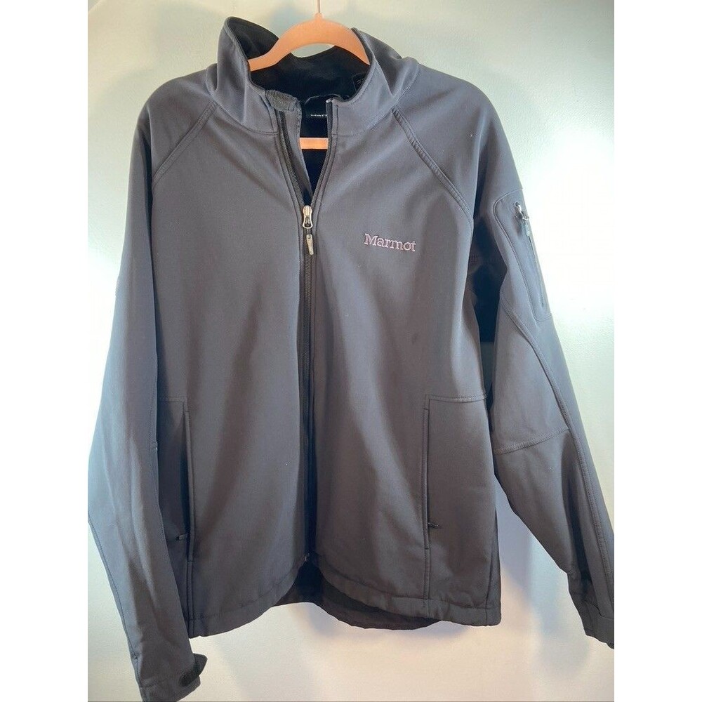 Marmot Jacket Mens XL Black Softshell Fleece Lined Full Zip Windbreaker Outdoors